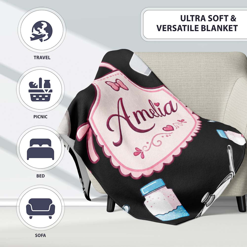 Cute Minimal Utensils Apron Cooking Tools Seamless Pattern Personalised Custom Name Super Soft Fleece Blanket Bed Sofa Throw
