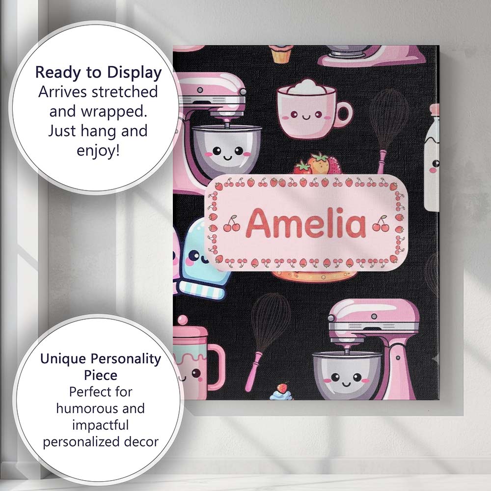 Personalised Name Cute Kawaii Cake Mixer Custom Unique Gift Idea Elegant Feature Canvas Wall Art Print Decor Picture Ready to Hang