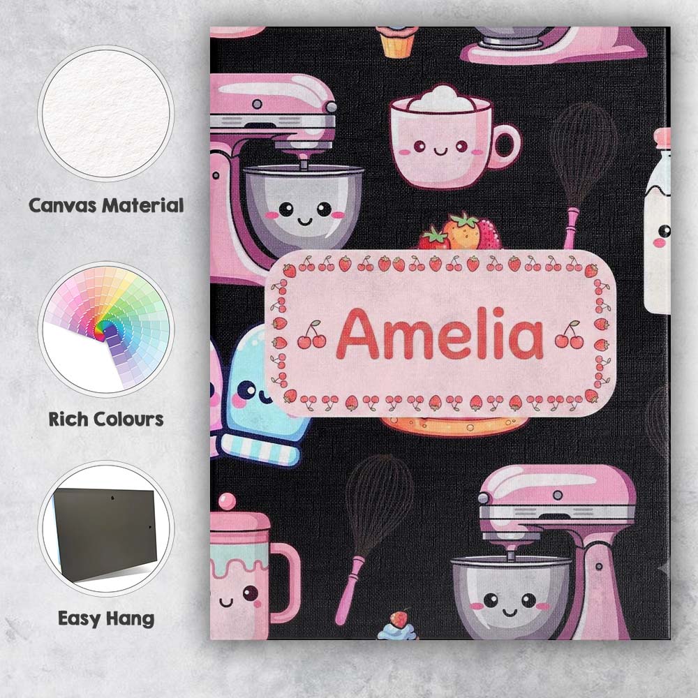 Personalised Name Cute Kawaii Cake Mixer Custom Unique Gift Idea Elegant Feature Canvas Wall Art Print Decor Picture Ready to Hang