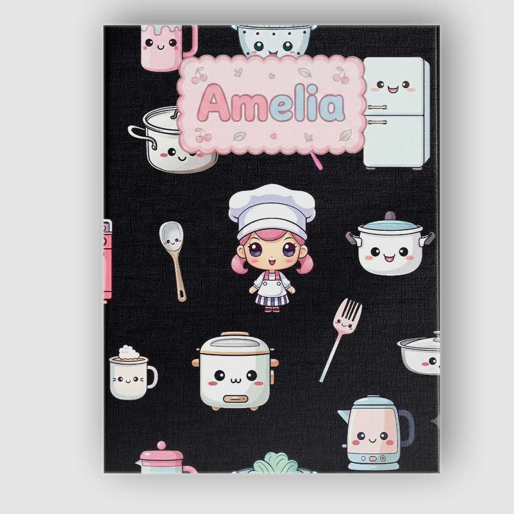 Personalised Name Cute Kawaii Chef Girl Custom Modern Room Accent Elegant Feature Canvas Wall Art Print Decor Picture Ready to Hang