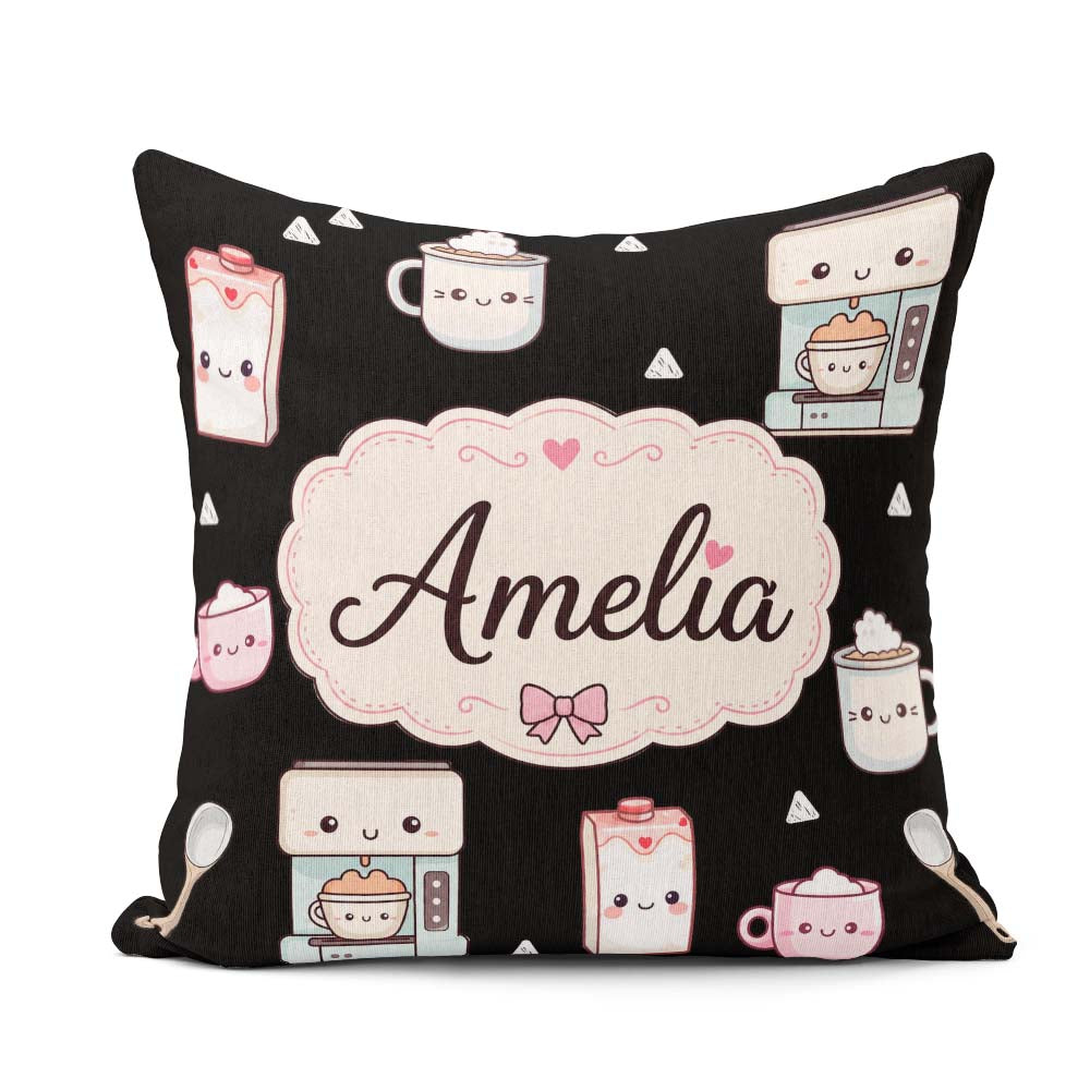 Custom Name Kawaii Machine Milk Carton Seamless Pattern Name Square Filled Cushion Throw Pillow Sofa Bed Home Decor Zip Washable UK Made