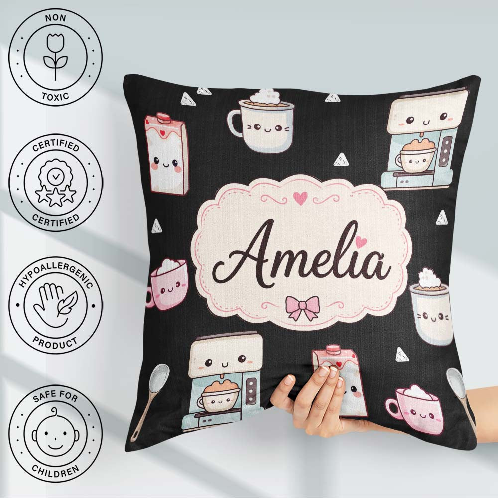 Custom Name Kawaii Machine Milk Carton Seamless Pattern Name Square Filled Cushion Throw Pillow Sofa Bed Home Decor Zip Washable UK Made