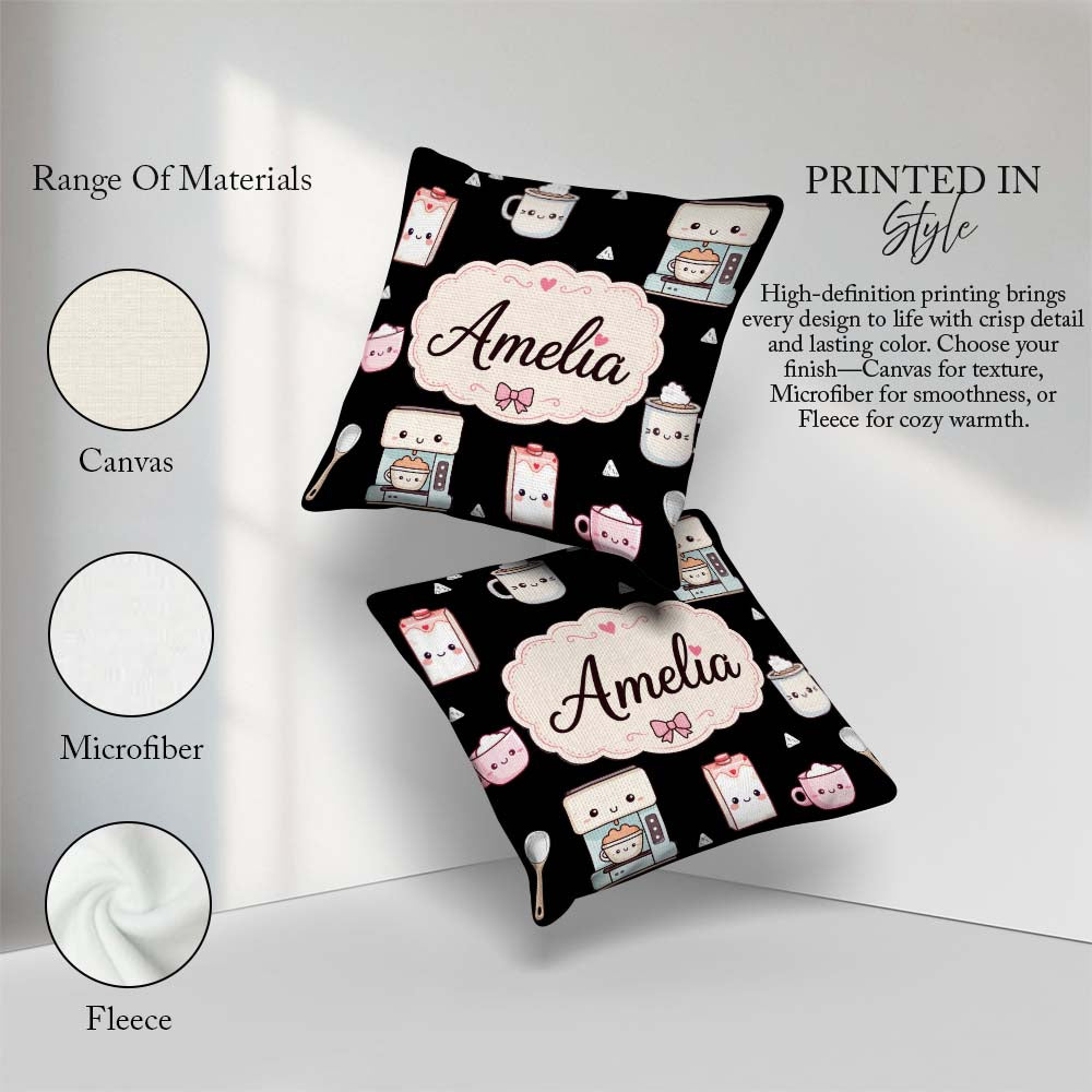 Custom Name Kawaii Machine Milk Carton Seamless Pattern Name Square Filled Cushion Throw Pillow Sofa Bed Home Decor Zip Washable UK Made