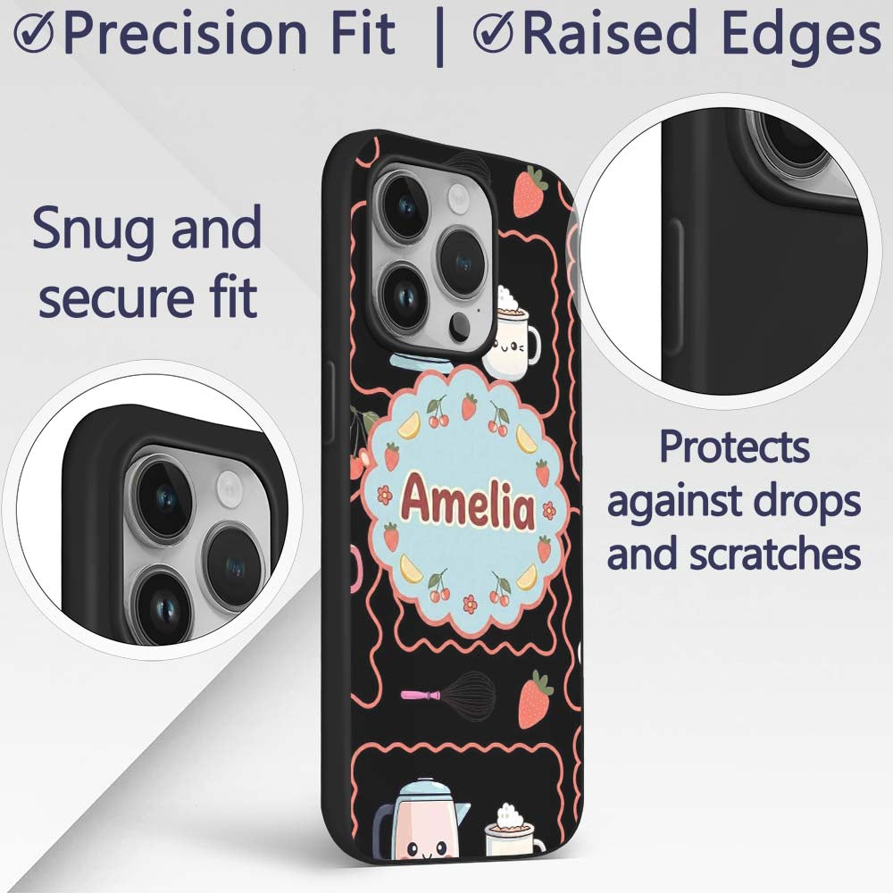 Cute Kawaii Mixer Appliance Fruit Printed Design Custom Name Protective Phone Case Mobile Cover Durable Everyday Smartphone Shock Resistant