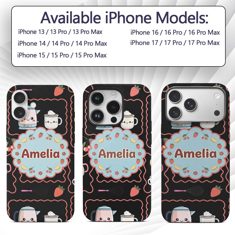 Cute Kawaii Mixer Appliance Fruit Printed Design Custom Name Protective Phone Case Mobile Cover Durable Everyday Smartphone Shock Resistant