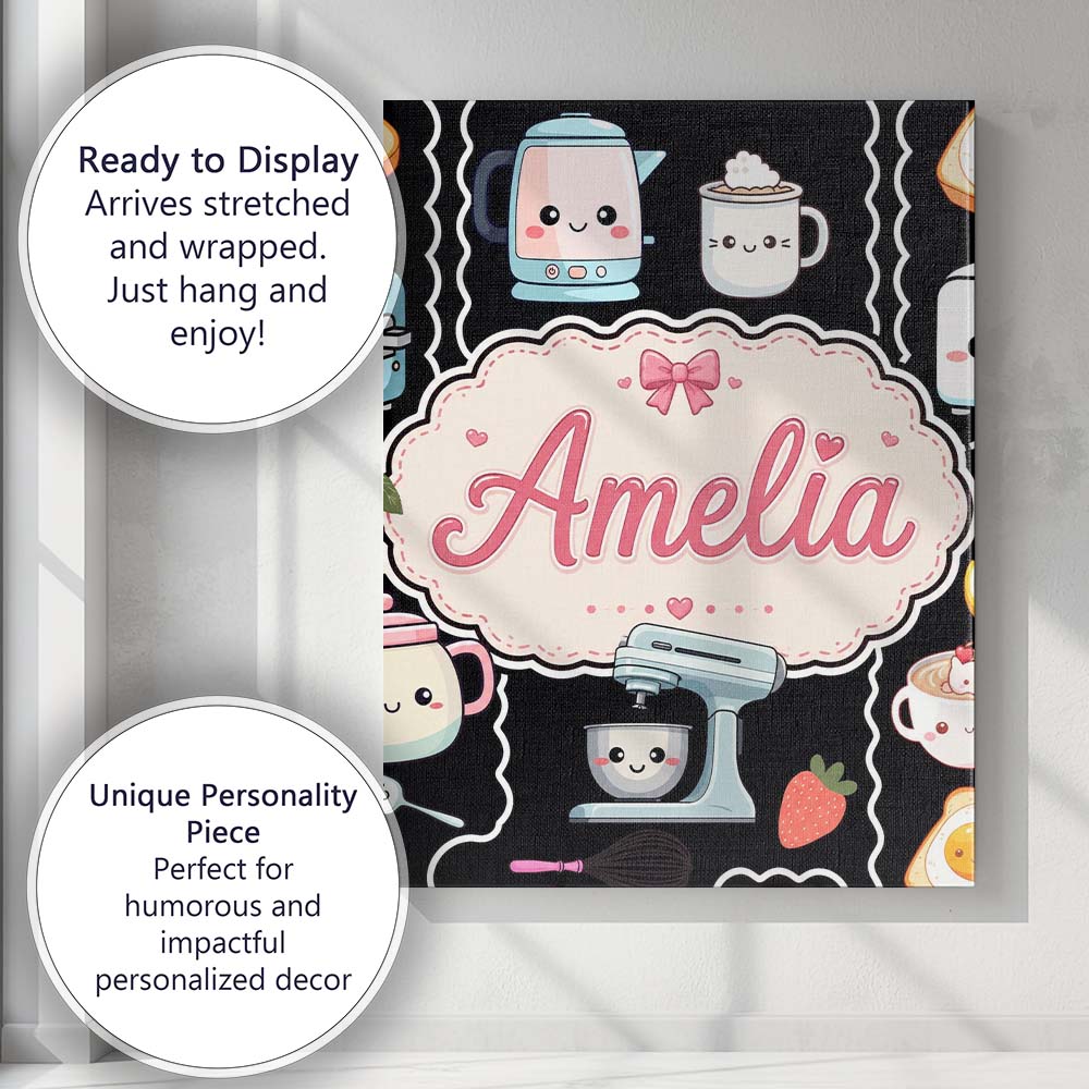 Personalised Name Cute Kawaii Sushi Rice Custom Unique Gift Idea Elegant Feature Canvas Wall Art Print Decor Picture Ready to Hang