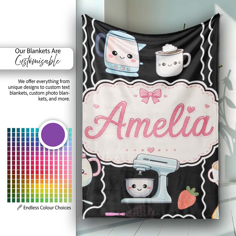 Cute Kawaii Sushi Rice Cooker Japanese Food Seamless Pattern Name Personalised Custom Name Super Soft Fleece Blanket Bed Sofa Throw