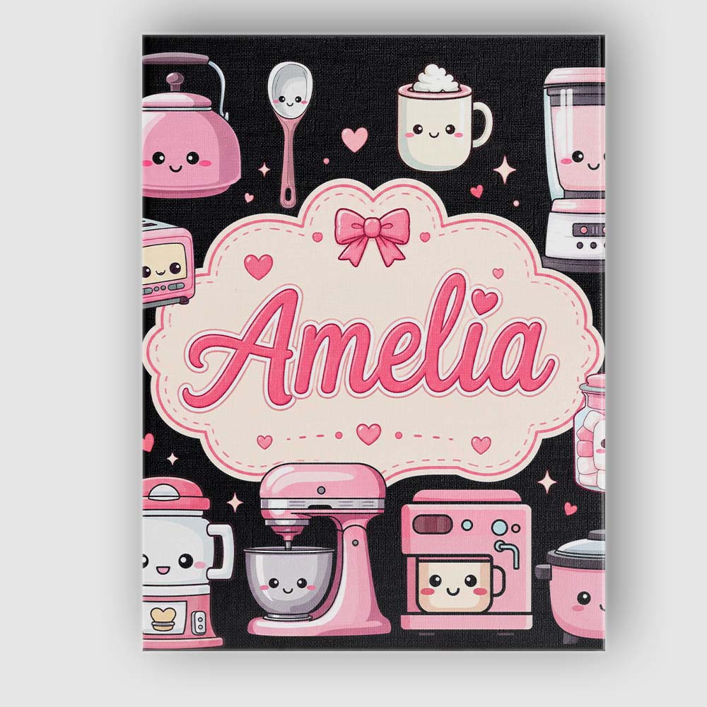 Personalised Name Cute Kawaii Appliances Custom Unique Gift Idea Elegant Feature Canvas Wall Art Print Decor Picture Ready to Hang