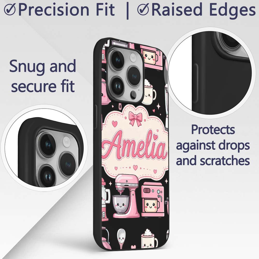 Cute Kawaii Appliances Mixer Toaster Seamless Custom Name Protective Phone Case Mobile Cover Durable Everyday Smartphone Shock Resistant