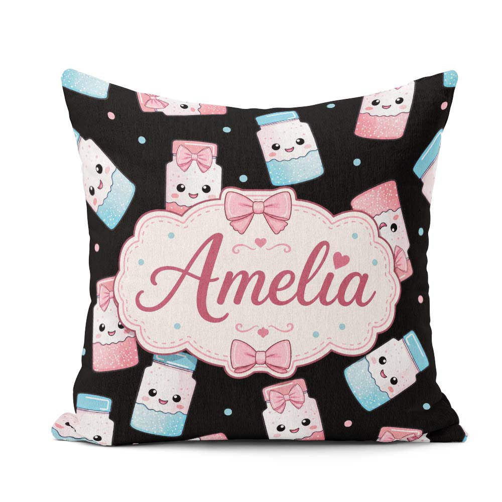 Custom Name Sugar Jars Pink Blue Sprinkles Seamless Pattern Name Square Filled Cushion Throw Pillow Sofa Bed Home Decor Zip Washable UK Made
