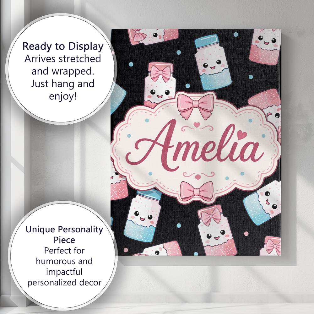 Personalised Name Cute Kawaii Sugar Jars Custom Unique Gift Idea Elegant Feature Canvas Wall Art Print Decor Picture Ready to Hang