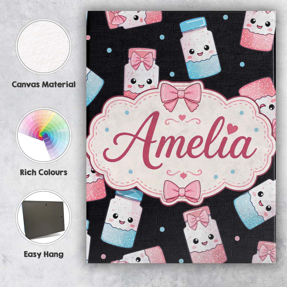 Personalised Name Cute Kawaii Sugar Jars Custom Unique Gift Idea Elegant Feature Canvas Wall Art Print Decor Picture Ready to Hang