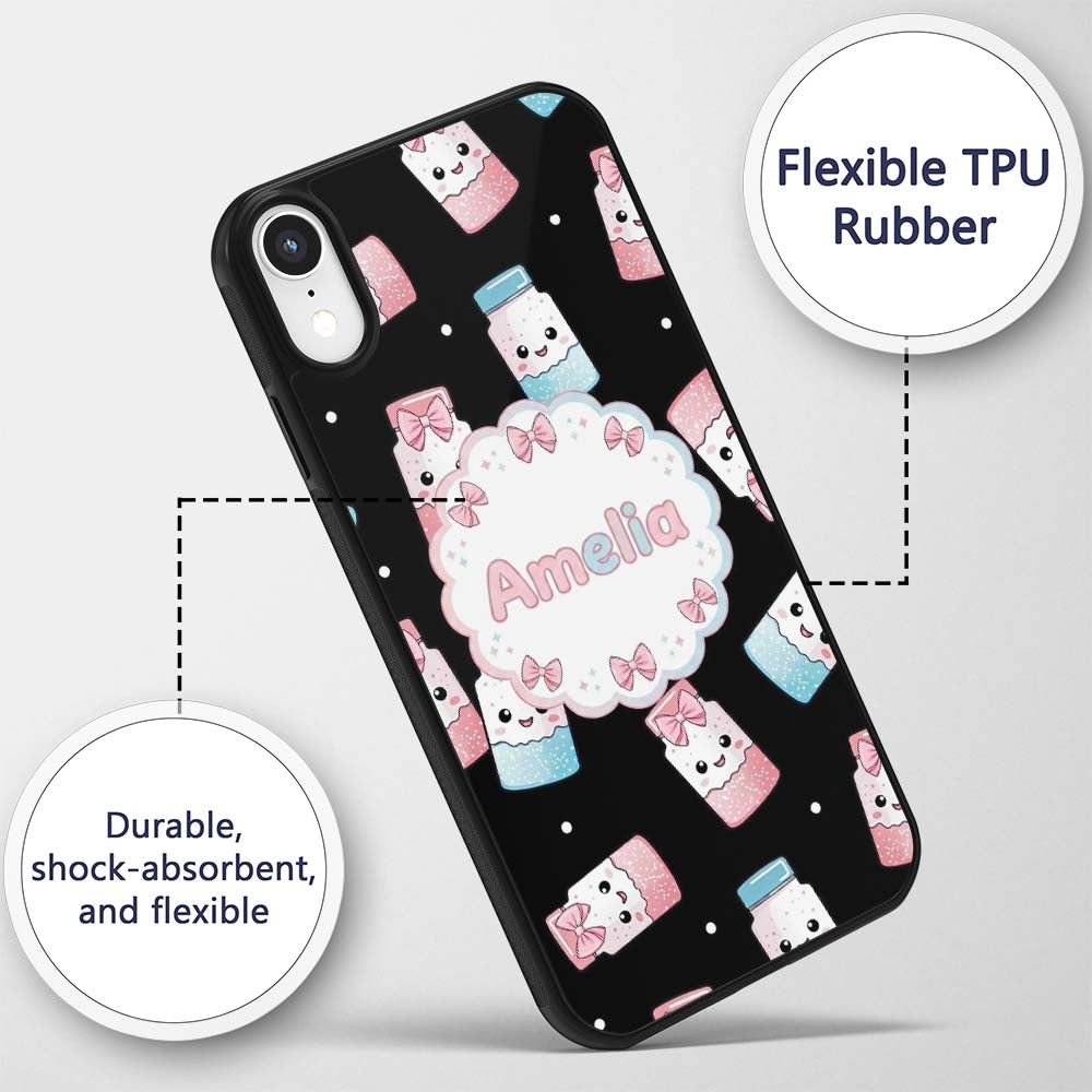 Cute Kawaii Sugar Jars Sprinkle Pattern Seamless Custom Name Protective Phone Case Mobile Cover Durable Everyday Smartphone Shock Resistant