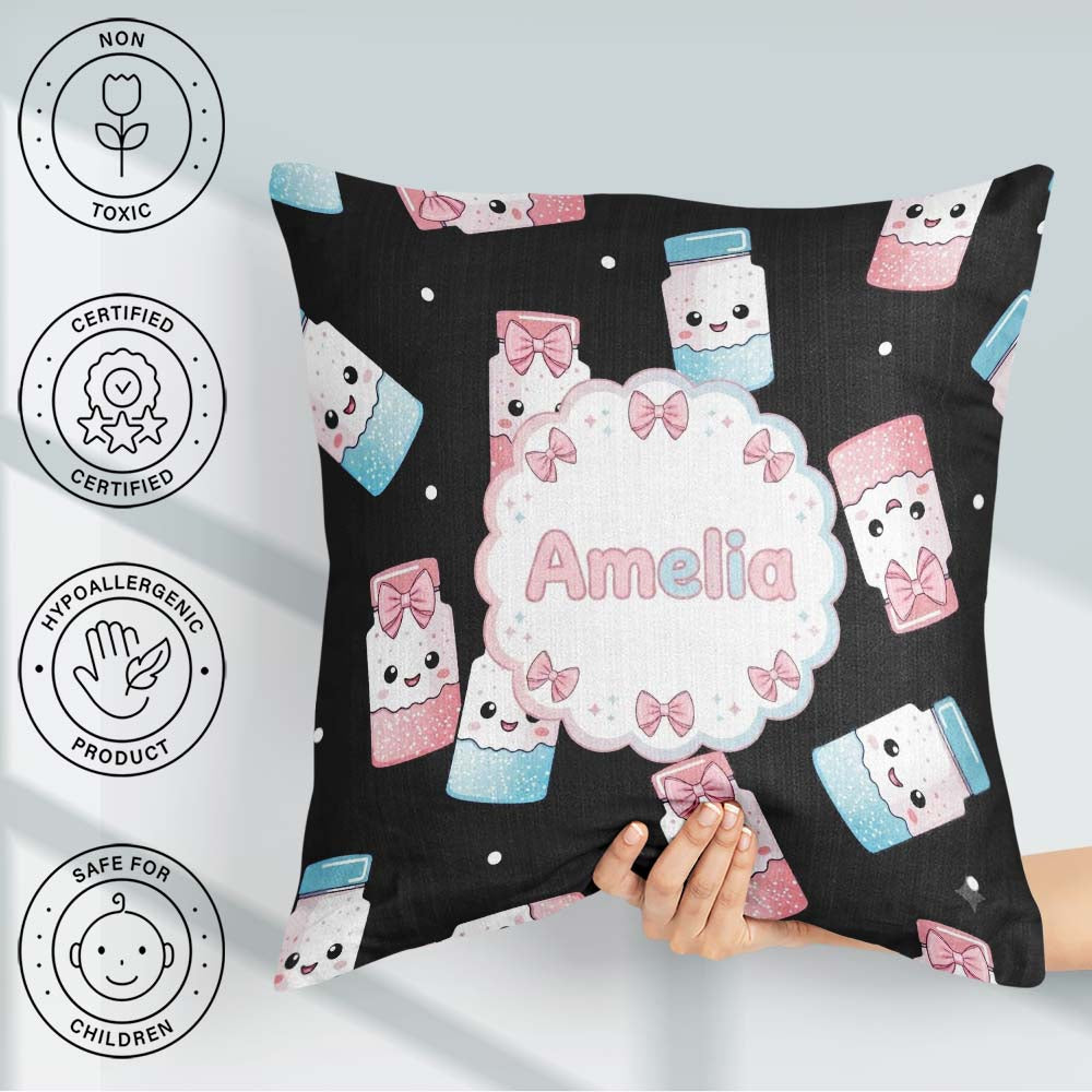 Custom Name Kawaii Sugar Jars Sprinkle Pattern Seamless Name Square Filled Cushion Throw Pillow Sofa Bed Home Decor Zip Washable UK Made