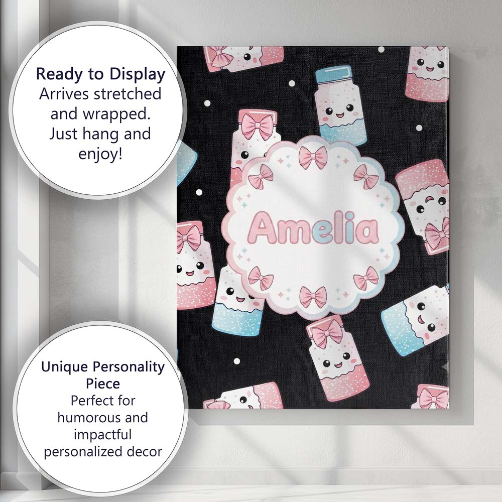 Personalised Name Cute Kawaii Sugar Jars Custom Unique Gift Idea Elegant Feature Canvas Wall Art Print Decor Picture Ready to Hang