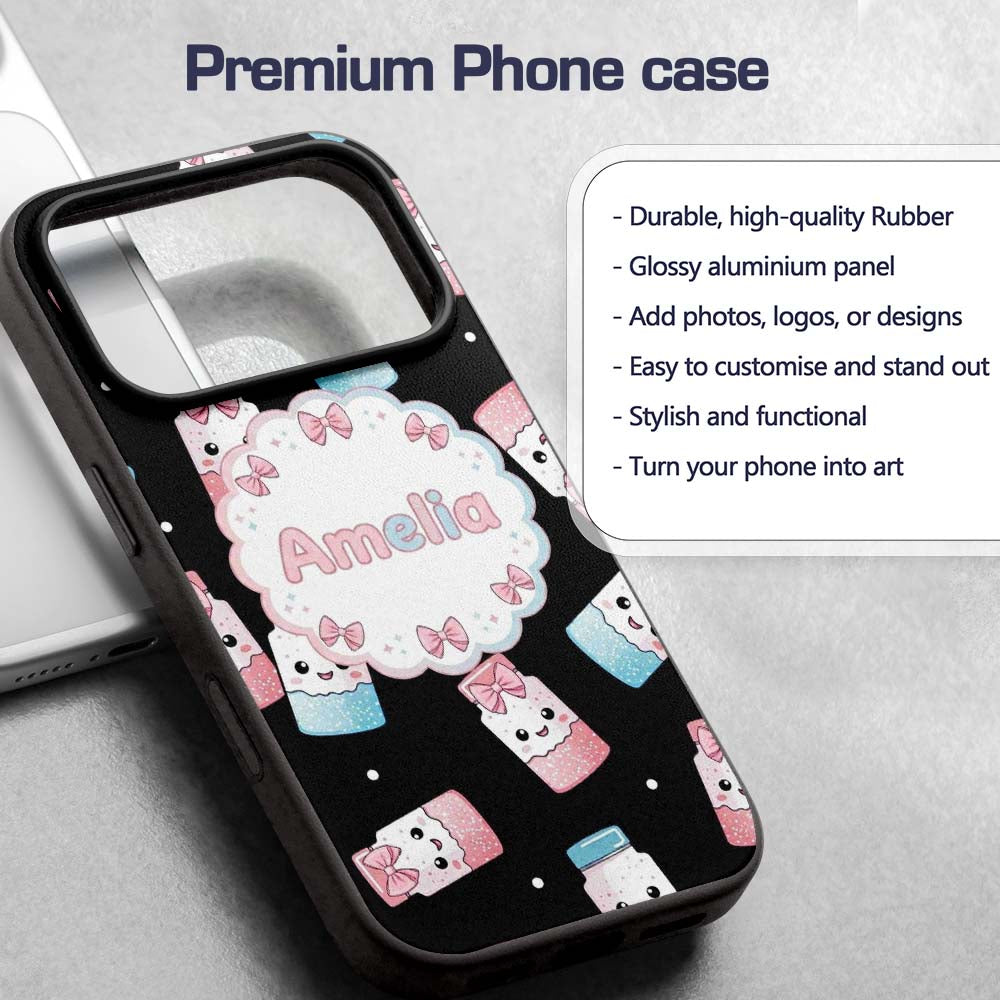 Cute Kawaii Sugar Jars Sprinkle Pattern Seamless Custom Name Protective Phone Case Mobile Cover Durable Everyday Smartphone Shock Resistant