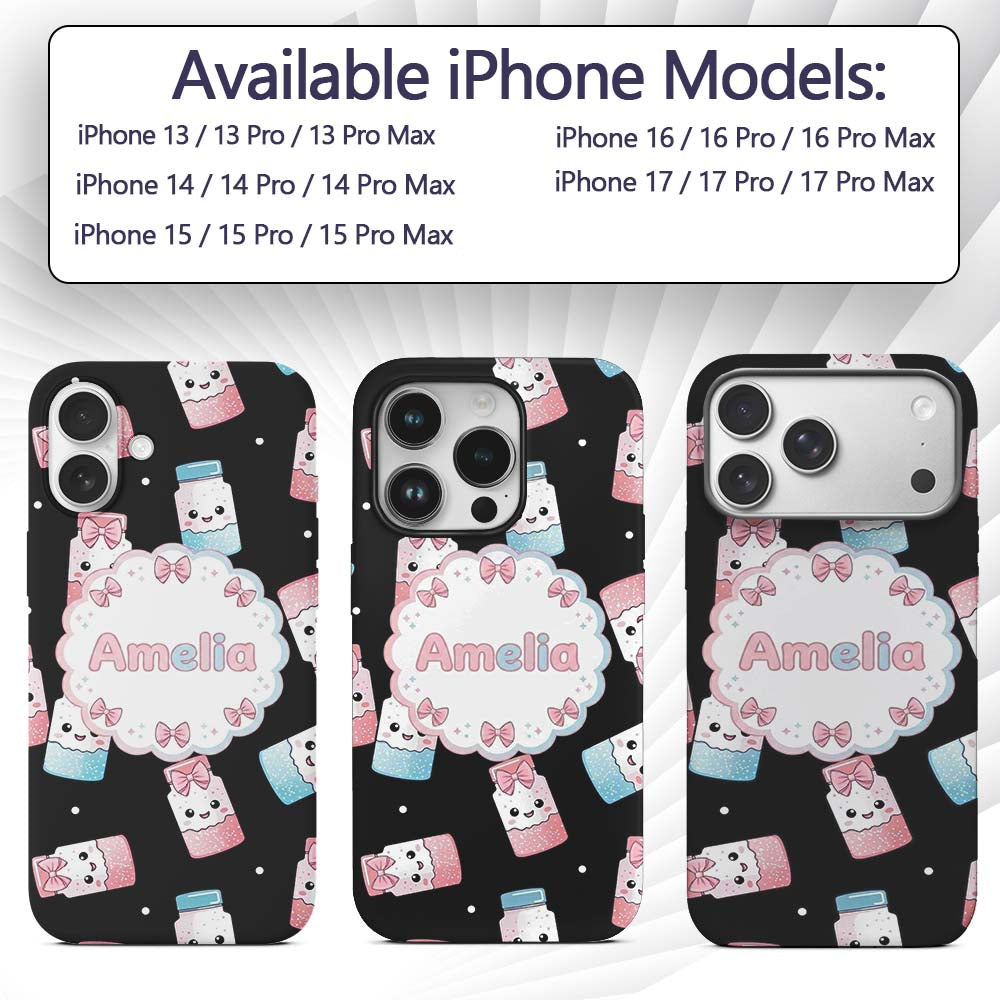 Cute Kawaii Sugar Jars Sprinkle Pattern Seamless Custom Name Protective Phone Case Mobile Cover Durable Everyday Smartphone Shock Resistant