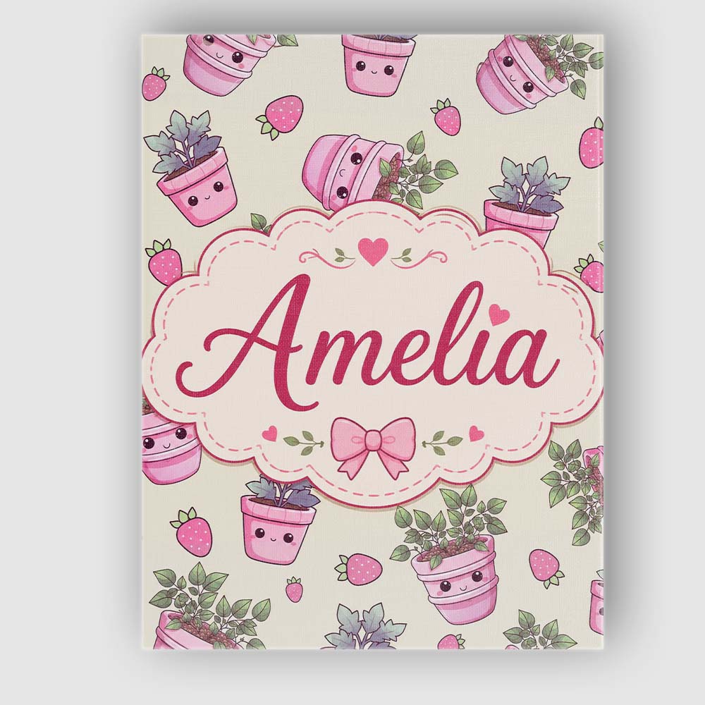 Personalised Name Cute Kawaii Strawberry Custom Unique Gift Idea Elegant Feature Canvas Wall Art Print Decor Picture Ready to Hang