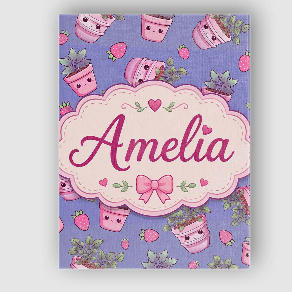 Personalised Name Cute Kawaii Strawberry Custom Unique Gift Idea Elegant Feature Canvas Wall Art Print Decor Picture Ready to Hang