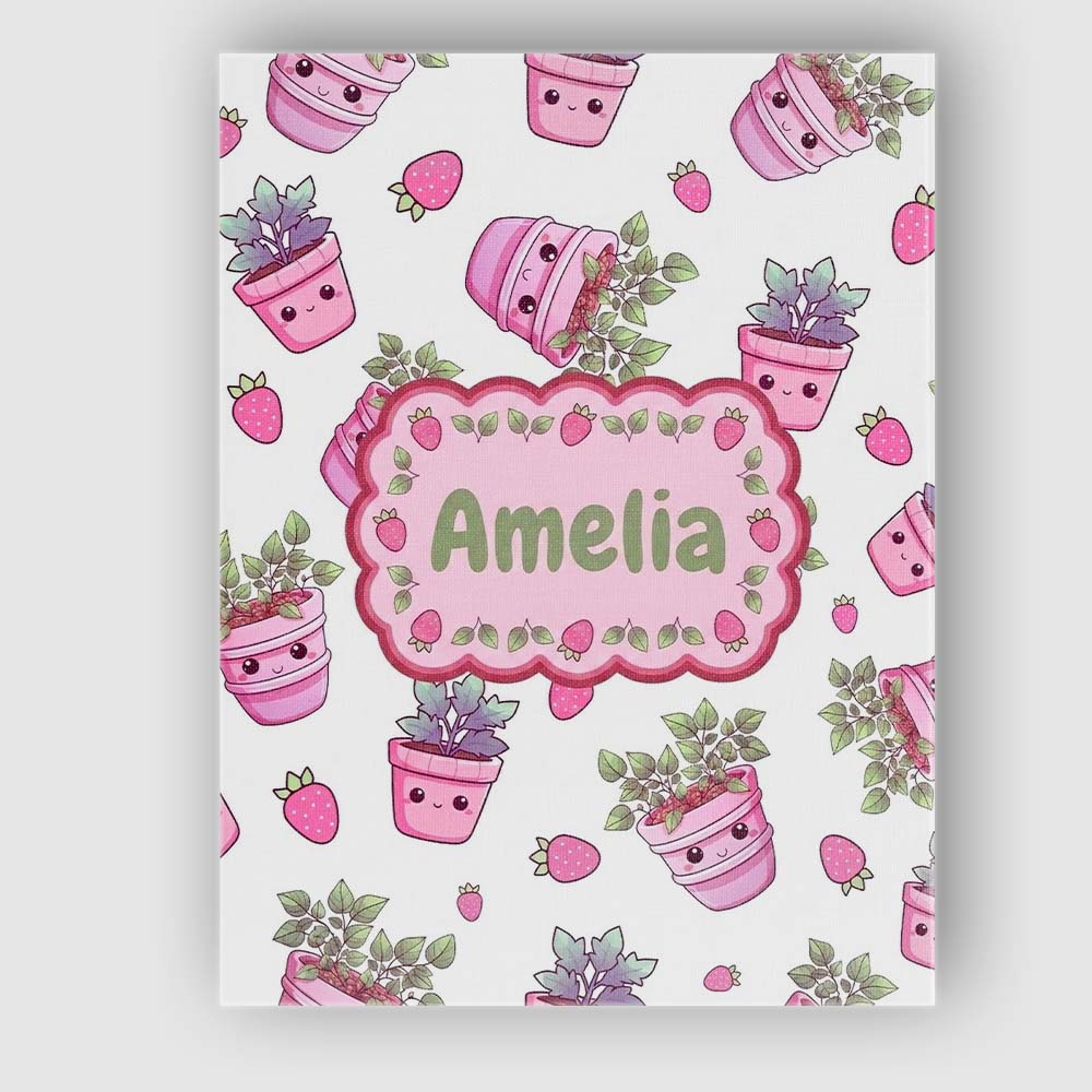 Personalised Name Cute Kawaii Strawberry Custom Unique Gift Idea Elegant Feature Canvas Wall Art Print Decor Picture Ready to Hang