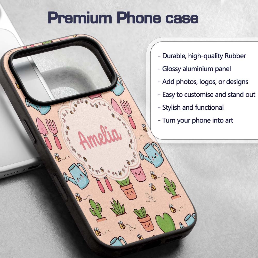 Cute Kawaii Garden Tools Plants Printed Design Custom Name Protective Phone Case Mobile Cover Durable Everyday Smartphone Shock Resistant