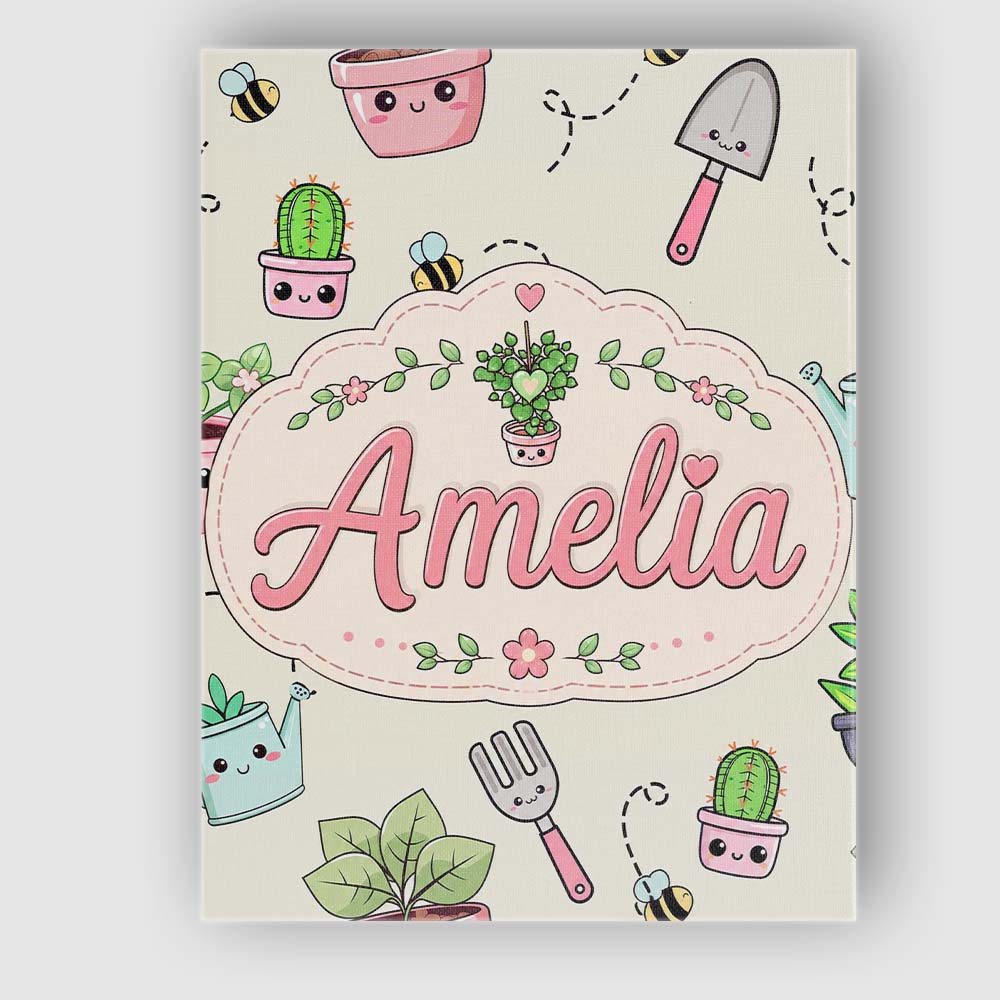 Personalised Name Cute Kawaii Garden Tools Custom Unique Gift Idea Elegant Feature Canvas Wall Art Print Decor Picture Ready to Hang