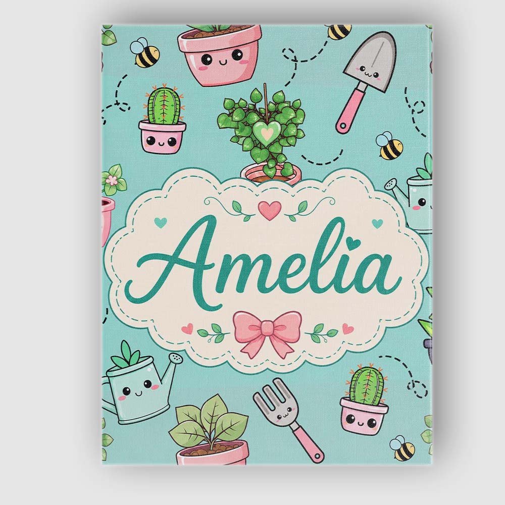 Personalised Name Cute Kawaii Garden Tools Custom Unique Gift Idea Elegant Feature Canvas Wall Art Print Decor Picture Ready to Hang