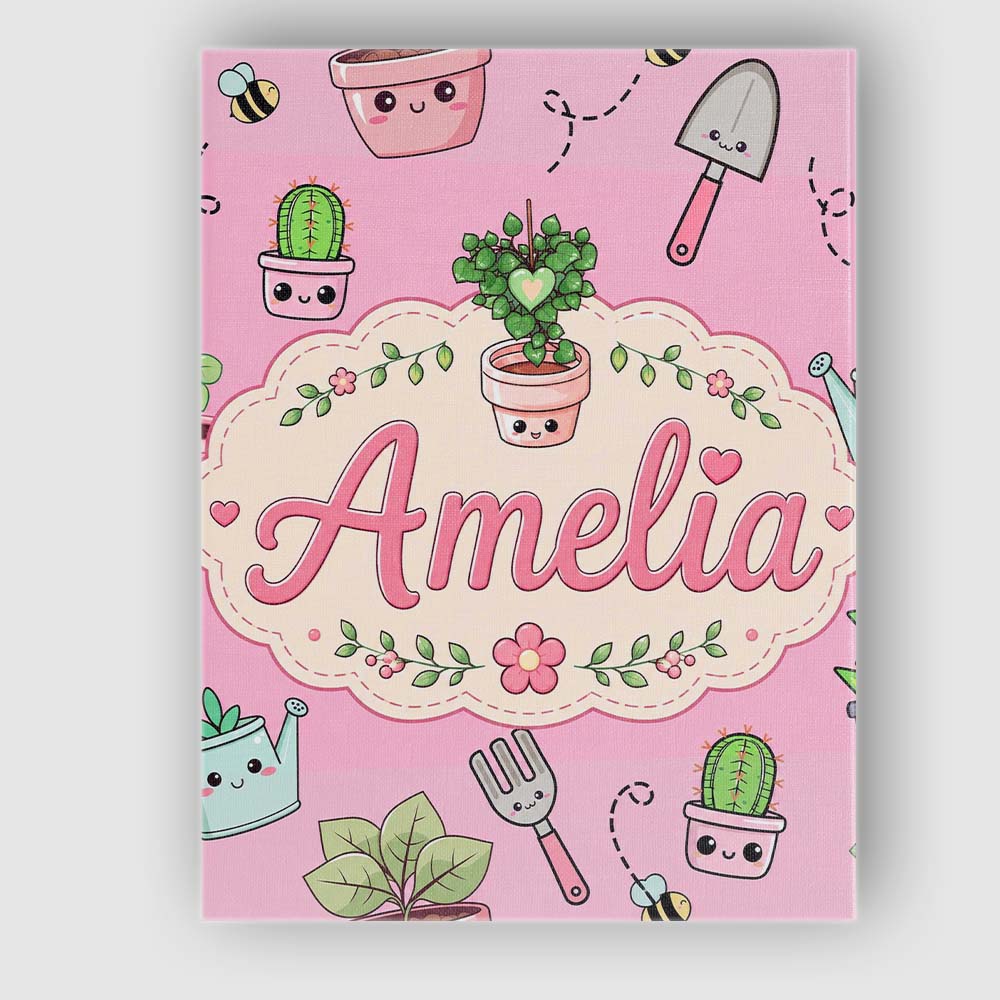 Personalised Name Cute Kawaii Garden Tools Custom Unique Gift Idea Elegant Feature Canvas Wall Art Print Decor Picture Ready to Hang