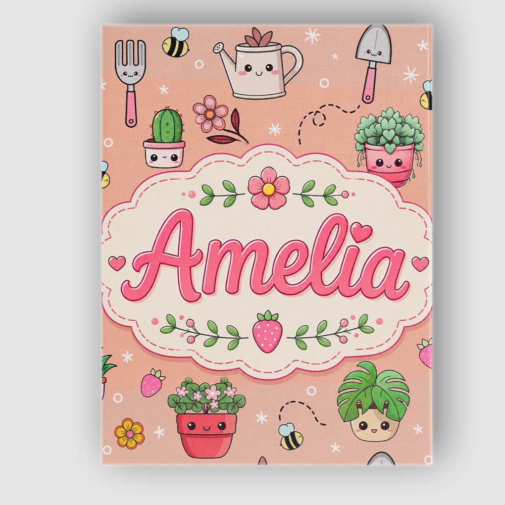 Personalised Name Cute Kawaii Garden Tools Custom Unique Gift Idea Elegant Feature Canvas Wall Art Print Decor Picture Ready to Hang