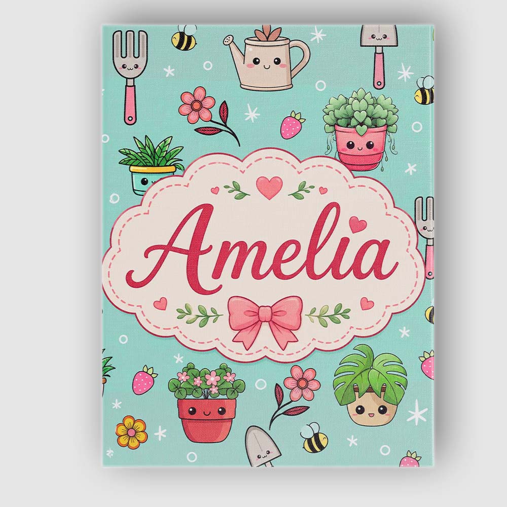 Personalised Name Cute Kawaii Garden Tools Custom Unique Gift Idea Elegant Feature Canvas Wall Art Print Decor Picture Ready to Hang