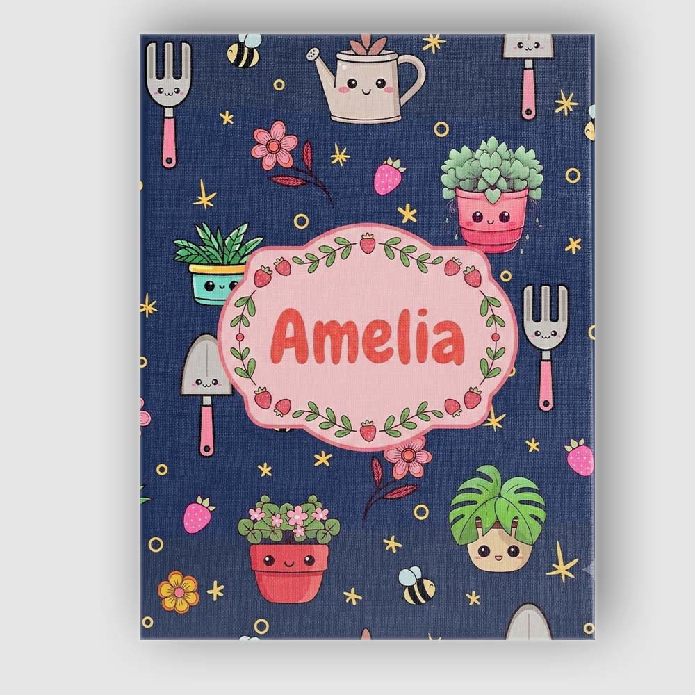 Personalised Name Cute Kawaii Garden Tools Custom Unique Gift Idea Elegant Feature Canvas Wall Art Print Decor Picture Ready to Hang