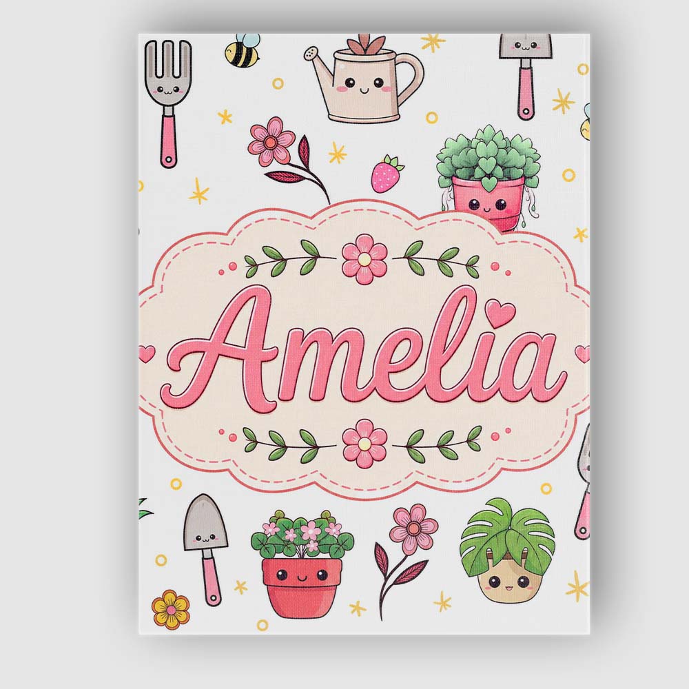 Personalised Name Cute Kawaii Garden Tools Custom Unique Gift Idea Elegant Feature Canvas Wall Art Print Decor Picture Ready to Hang