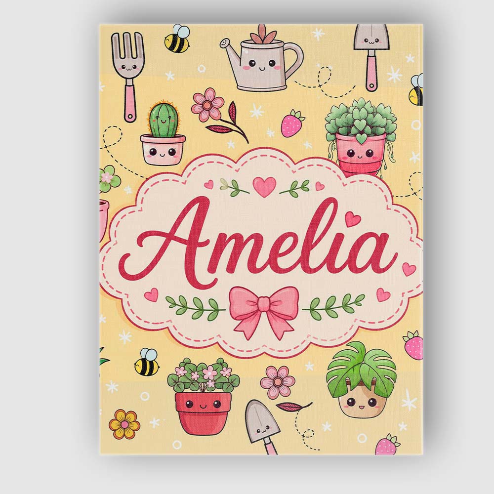 Personalised Name Cute Kawaii Garden Tools Custom Unique Gift Idea Elegant Feature Canvas Wall Art Print Decor Picture Ready to Hang