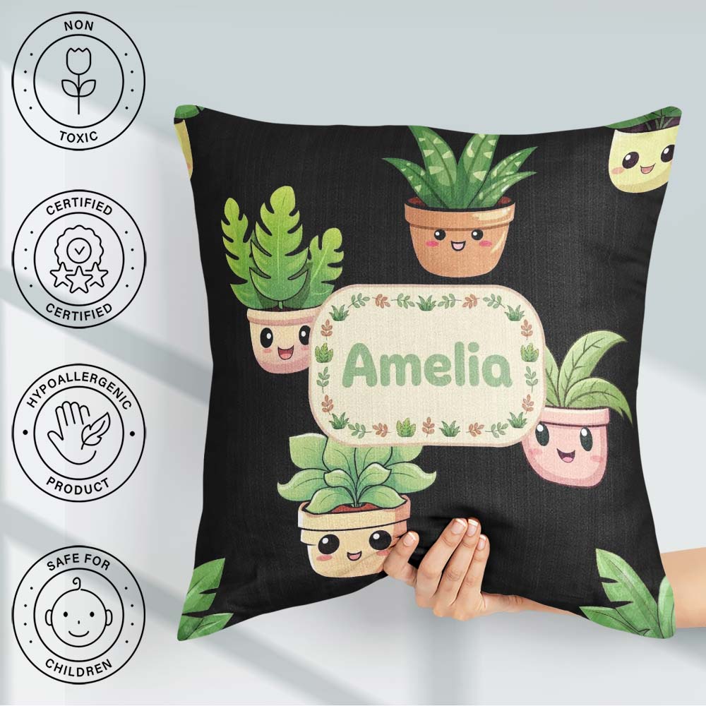 Custom Name Kawaii Indoor Black Background Seamless Pattern Name Square Filled Cushion Throw Pillow Sofa Bed Home Decor Zip Washable UK Made