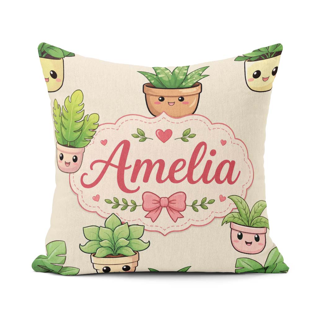 Custom Name Kawaii Indoor Cream Background Seamless Pattern Name Square Filled Cushion Throw Pillow Sofa Bed Home Decor Zip Washable UK Made