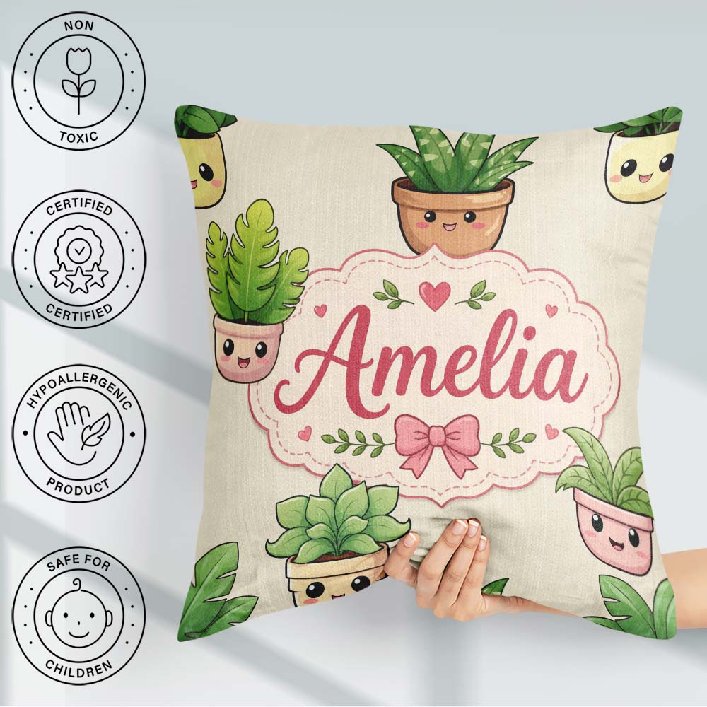 Custom Name Kawaii Indoor Cream Background Seamless Pattern Name Square Filled Cushion Throw Pillow Sofa Bed Home Decor Zip Washable UK Made