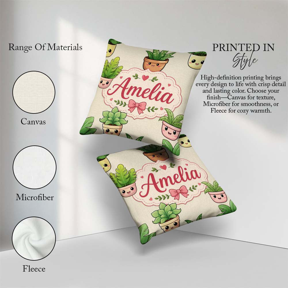 Custom Name Kawaii Indoor Cream Background Seamless Pattern Name Square Filled Cushion Throw Pillow Sofa Bed Home Decor Zip Washable UK Made