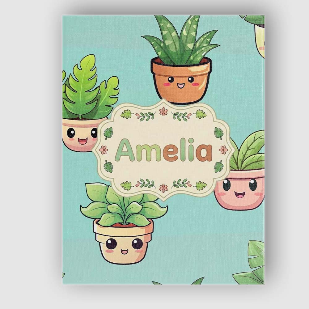 Personalised Name Cute Kawaii Indoor Plants Custom Bespoke Interior Contemporary Canvas Wall Art Print Decor Picture Ready to Hang