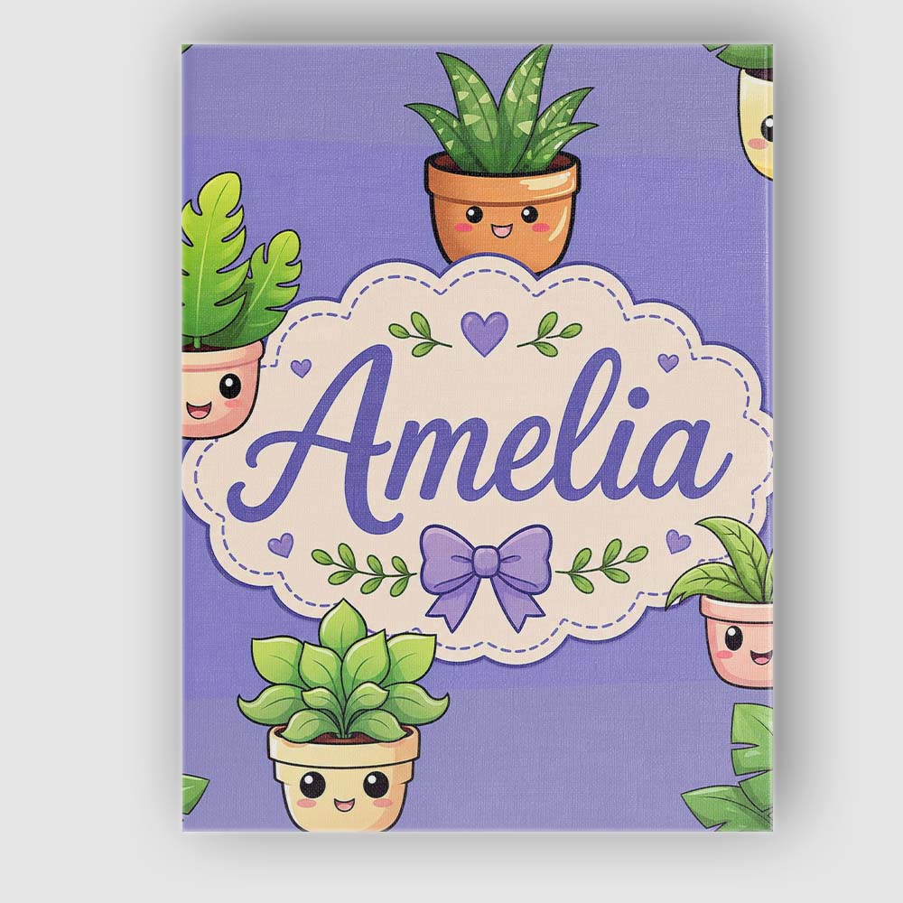 Personalised Name Cute Kawaii Indoor Plants Custom Bespoke Interior Contemporary Canvas Wall Art Print Decor Picture Ready to Hang
