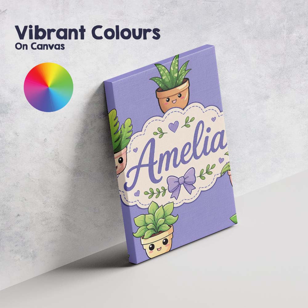 Personalised Name Cute Kawaii Indoor Plants Custom Bespoke Interior Contemporary Canvas Wall Art Print Decor Picture Ready to Hang