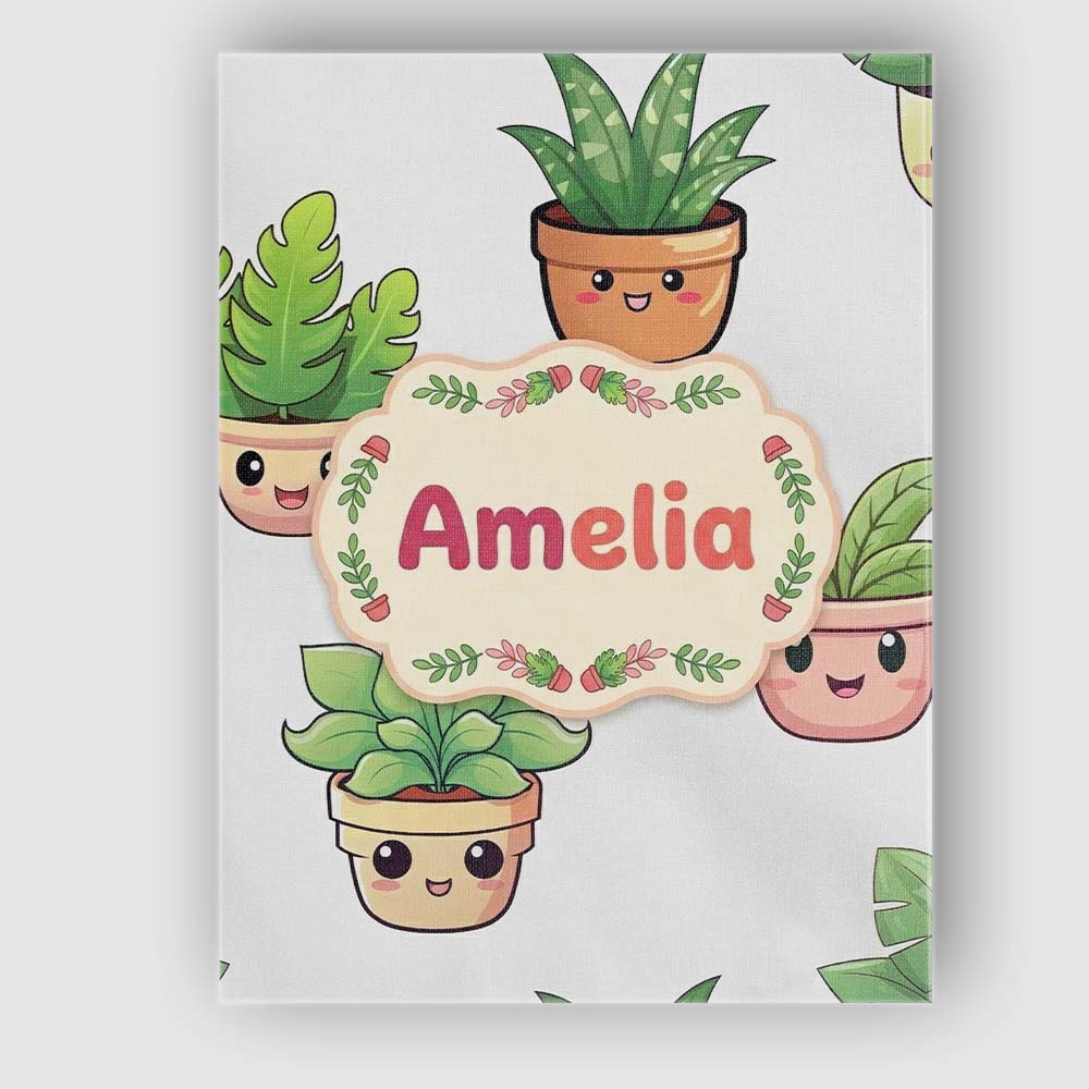 Personalised Name Cute Kawaii Indoor Plants Custom Bespoke Interior Contemporary Canvas Wall Art Print Decor Picture Ready to Hang