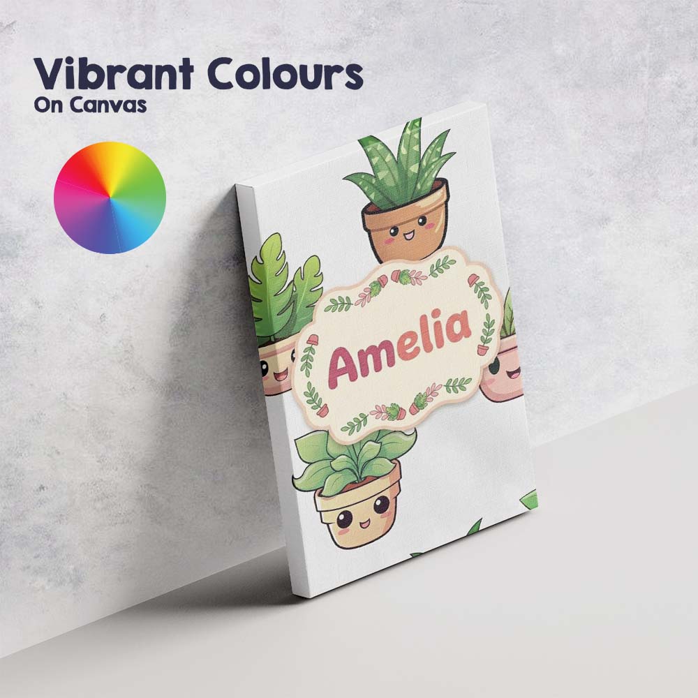 Personalised Name Cute Kawaii Indoor Plants Custom Bespoke Interior Contemporary Canvas Wall Art Print Decor Picture Ready to Hang