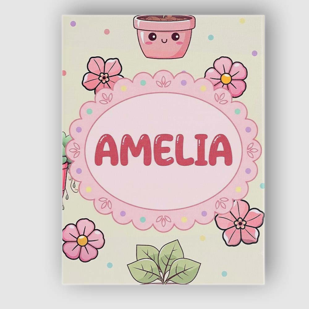 Personalised Name Cute Kawaii Floral Plants Custom Bespoke Interior Contemporary Canvas Wall Art Print Decor Picture Ready to Hang