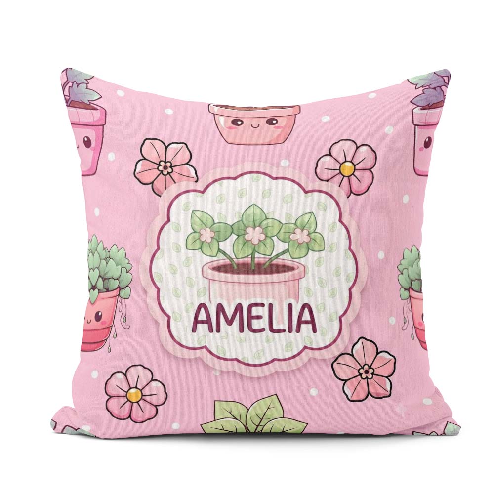 Custom Name Kawaii Floral Blush Pink Background Seamless Pattern Square Filled Cushion Throw Pillow Sofa Bed Home Decor Zip Washable UK Made
