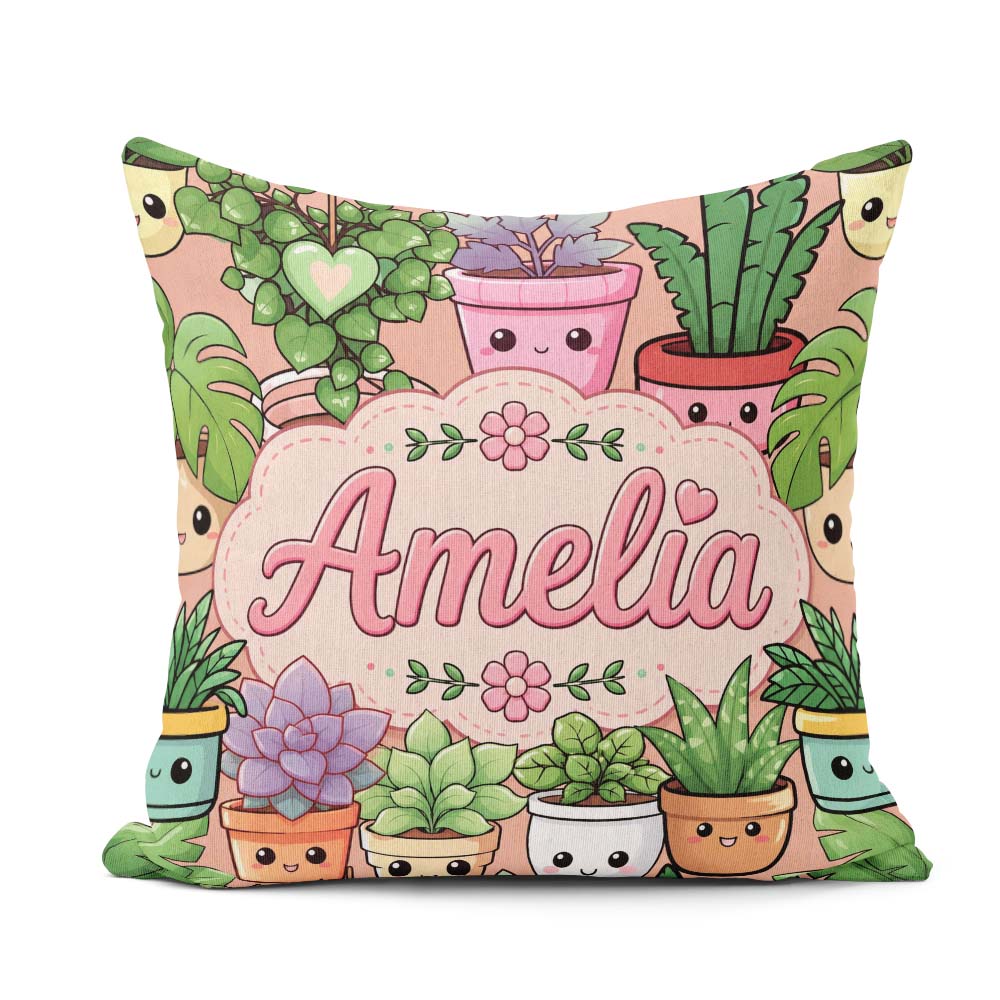 Custom Name Kawaii Indoor Beige Background Seamless Pattern Name Square Filled Cushion Throw Pillow Sofa Bed Home Decor Zip Washable UK Made