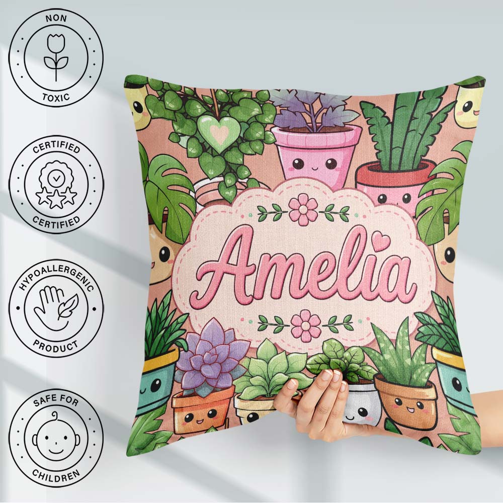 Custom Name Kawaii Indoor Beige Background Seamless Pattern Name Square Filled Cushion Throw Pillow Sofa Bed Home Decor Zip Washable UK Made