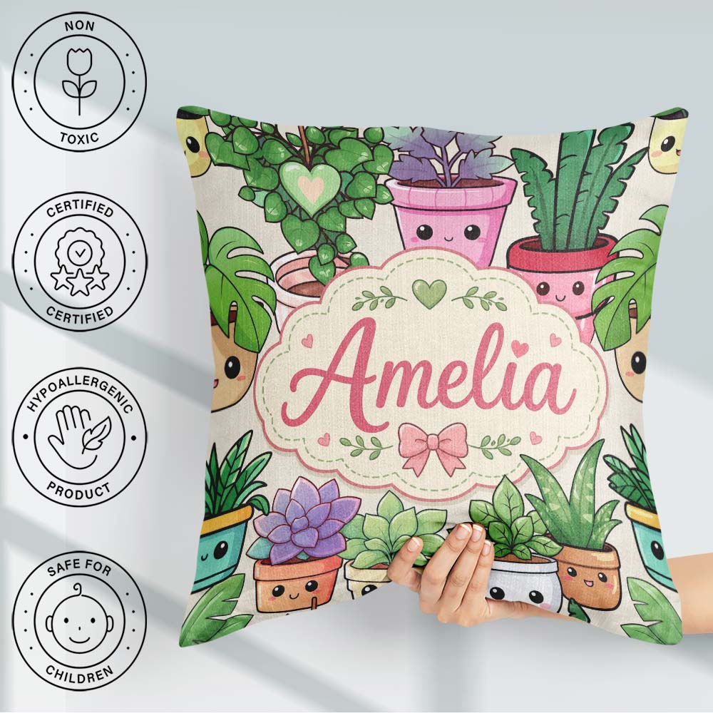 Custom Name Kawaii Indoor Cream Background Seamless Pattern Name Square Filled Cushion Throw Pillow Sofa Bed Home Decor Zip Washable UK Made