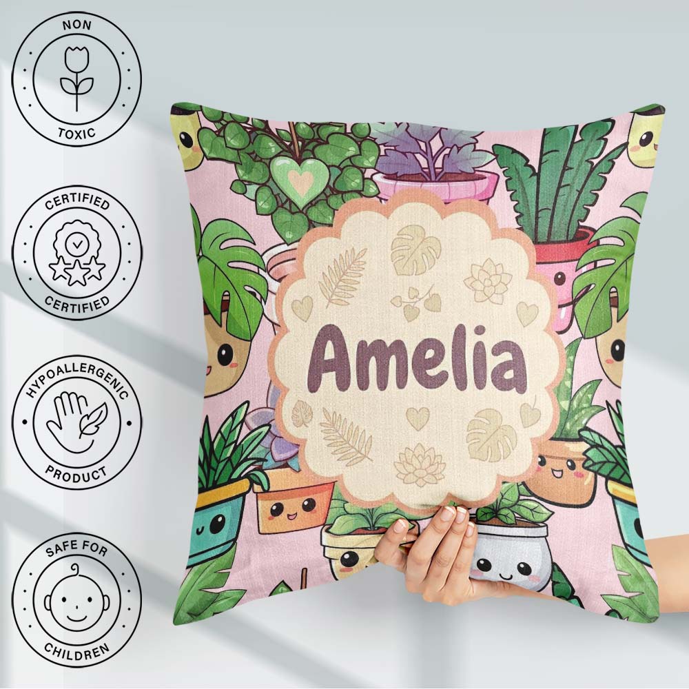 Custom Name Kawaii Indoor Soft Beige Background Seamless Pattern Square Filled Cushion Throw Pillow Sofa Bed Home Decor Zip Washable UK Made