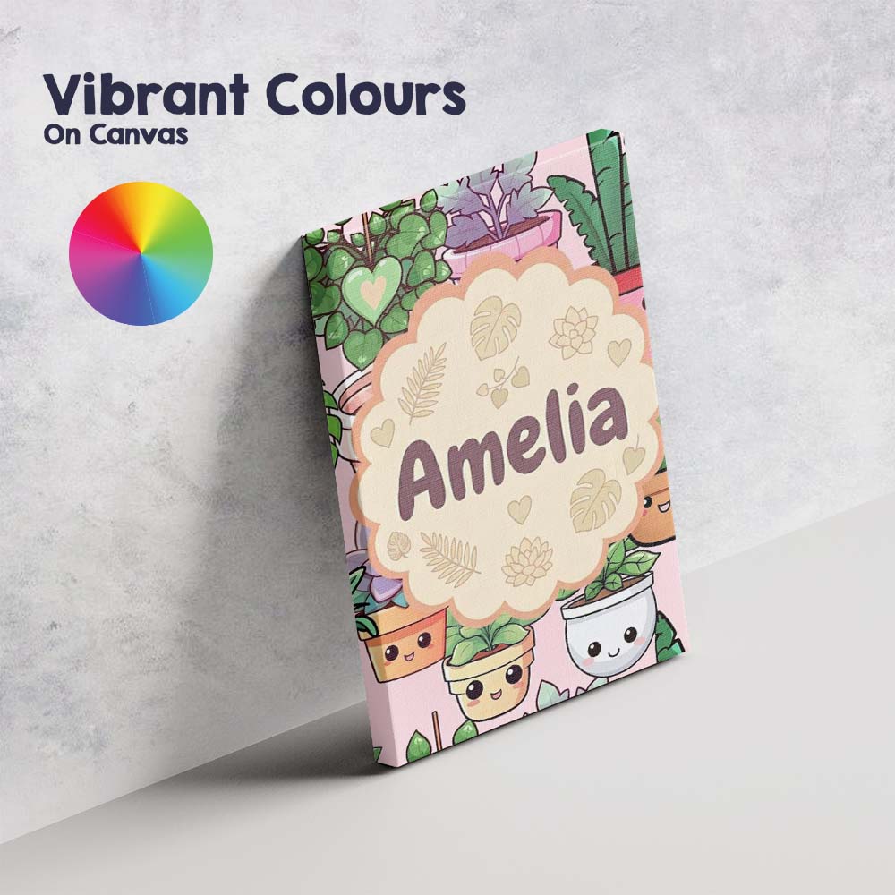 Personalised Name Cute Kawaii Indoor Plants Custom Bespoke Interior Contemporary Canvas Wall Art Print Decor Picture Ready to Hang