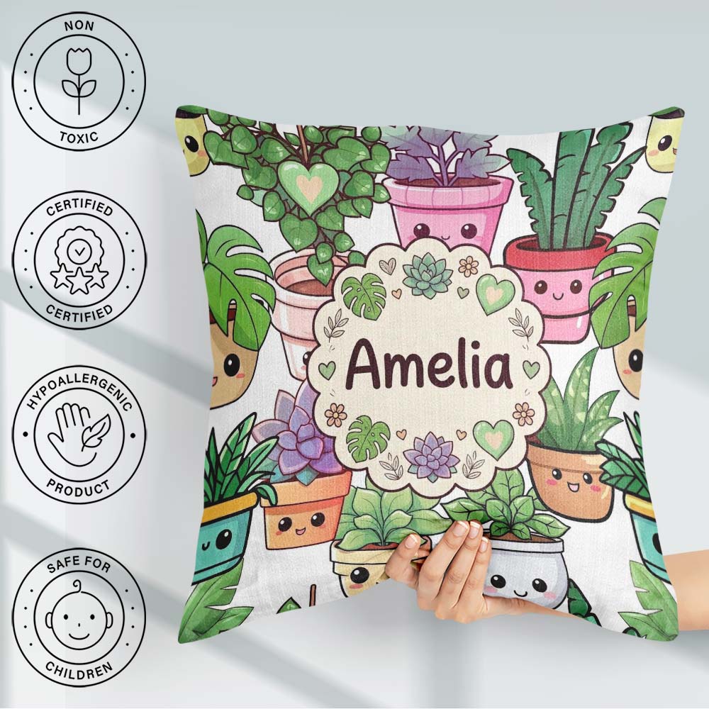 Custom Name Kawaii Indoor Light Grey Background Seamless Pattern Square Filled Cushion Throw Pillow Sofa Bed Home Decor Zip Washable UK Made